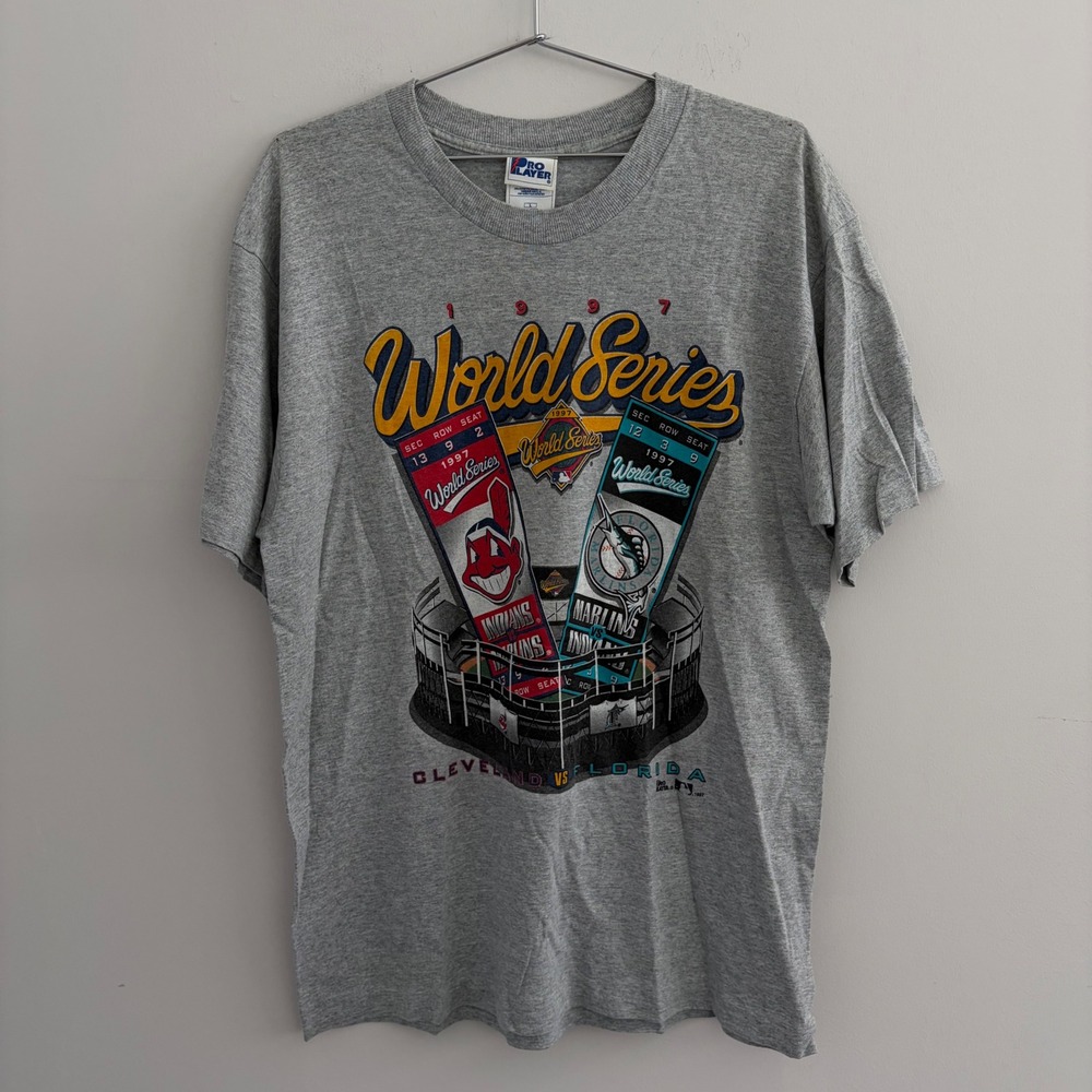 Vintage 1997 World Series Cleveland Indians vs Florida Marlins Pro Player Shirt